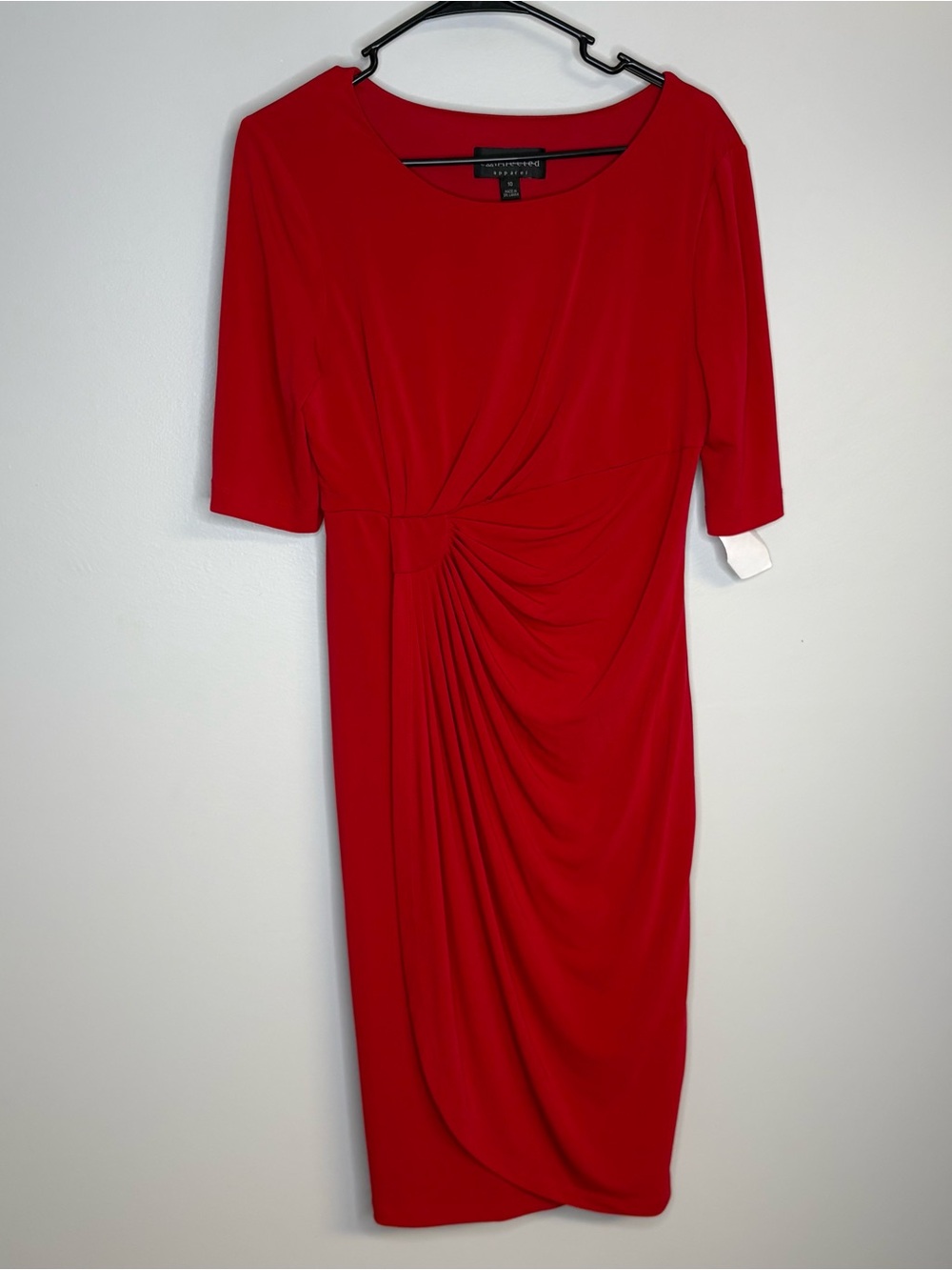 Connected Apparel Red Ruched Sheath Dress